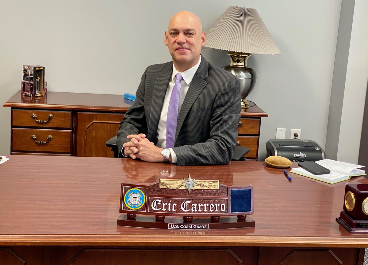 PortBureau's tweet photo. After 26 yrs of service in the USCG,  CAPT Eric M. Carrero, USCG CAPT, Ret, takes the helm today as president of the Greater Houston Port Bureau replacing CAPT Bill Diehl who retired.  Welcome CAPT Eric  Carrero!  #maritime #HoustonShipChannel #port #vessel #texascity #safety https://t.co/Q04pzLFA0v