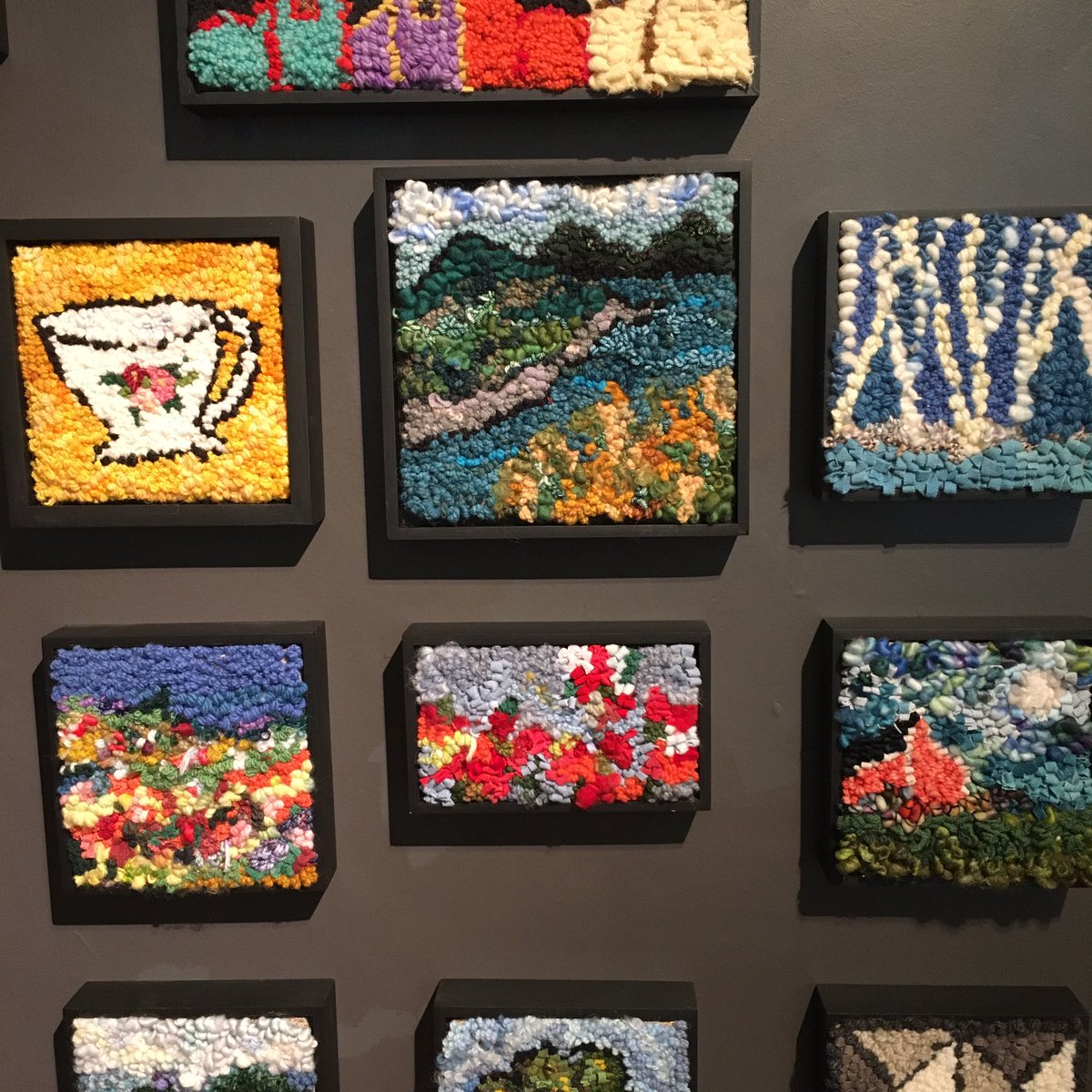 TheErickLee's tweet photo. Rug hooking is a traditional Maritimes craft/art. I saw these small examples in the gift shop at the Art Gallery of NS by Deanne Fitzpatrick. #MathInMe #MathPhoto23 https://t.co/v3Ce0wq4oT