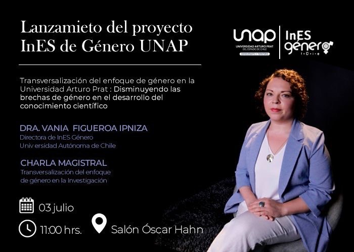 Genero_VRID's tweet photo. [HOY] ♀️ Nuestra directora, la Dra. @VaniaFigueroaI, dictará la charla "Transversalización del #EnfoqueDeGénero en la investigación" en el lanzamiento del proyecto #InESGénero de la U. Arturo Prat en Iquique 🙌🏽

📍 11:00 hrs. en el Auditorio Oscar Hahn (Av. Arturo Prat 2120). https://t.co/AgEekH0El5