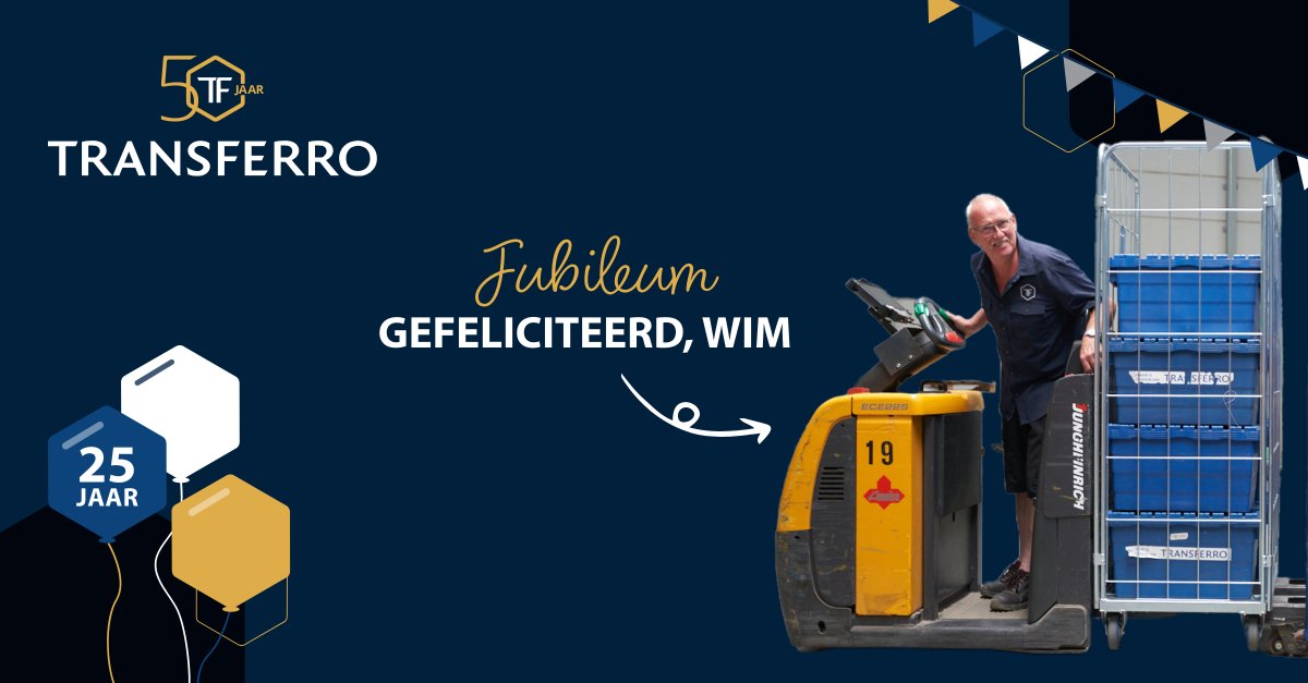 𝟮𝟱-𝗷𝗮𝗿𝗶𝗴 𝗷𝘂𝗯𝗶𝗹𝗲𝘂𝗺

Vandaag vieren wij het werkjubileum van onze collega Wim de Wilde met een speech en gebak voor iedereen. Op 1 juli 1998 startte hij bij Transferro in Vaassen. 25 jaar later is hij nog steeds onze goedgemutste en zeer gewaardeerde collega.