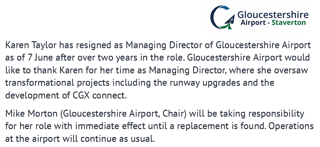 A statement from Gloucestershire Airport: