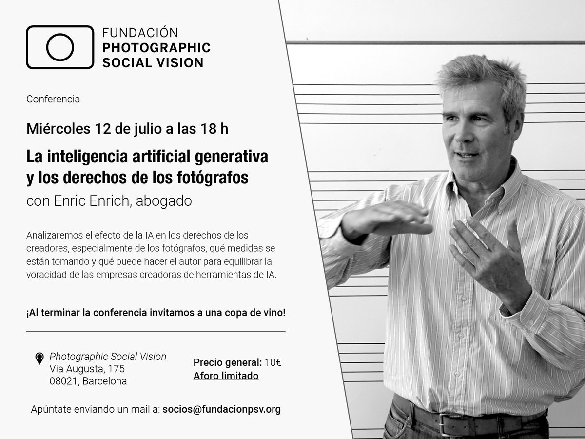 PhotographicSV's tweet photo. Asiste a la conferencia sobre IA de @eenrich, abogado y profesor de propiedad intelectual y derechos de imagen:
"La inteligencia artificial generativa i los derechos de los fotógrafos"
📍 Sede @PhotographicSV
📆 12 de julio
🕕 18h
Inscríbete vía mail:
📧socios@fundacionpsv.org https://t.co/N2qR5V1X7Z