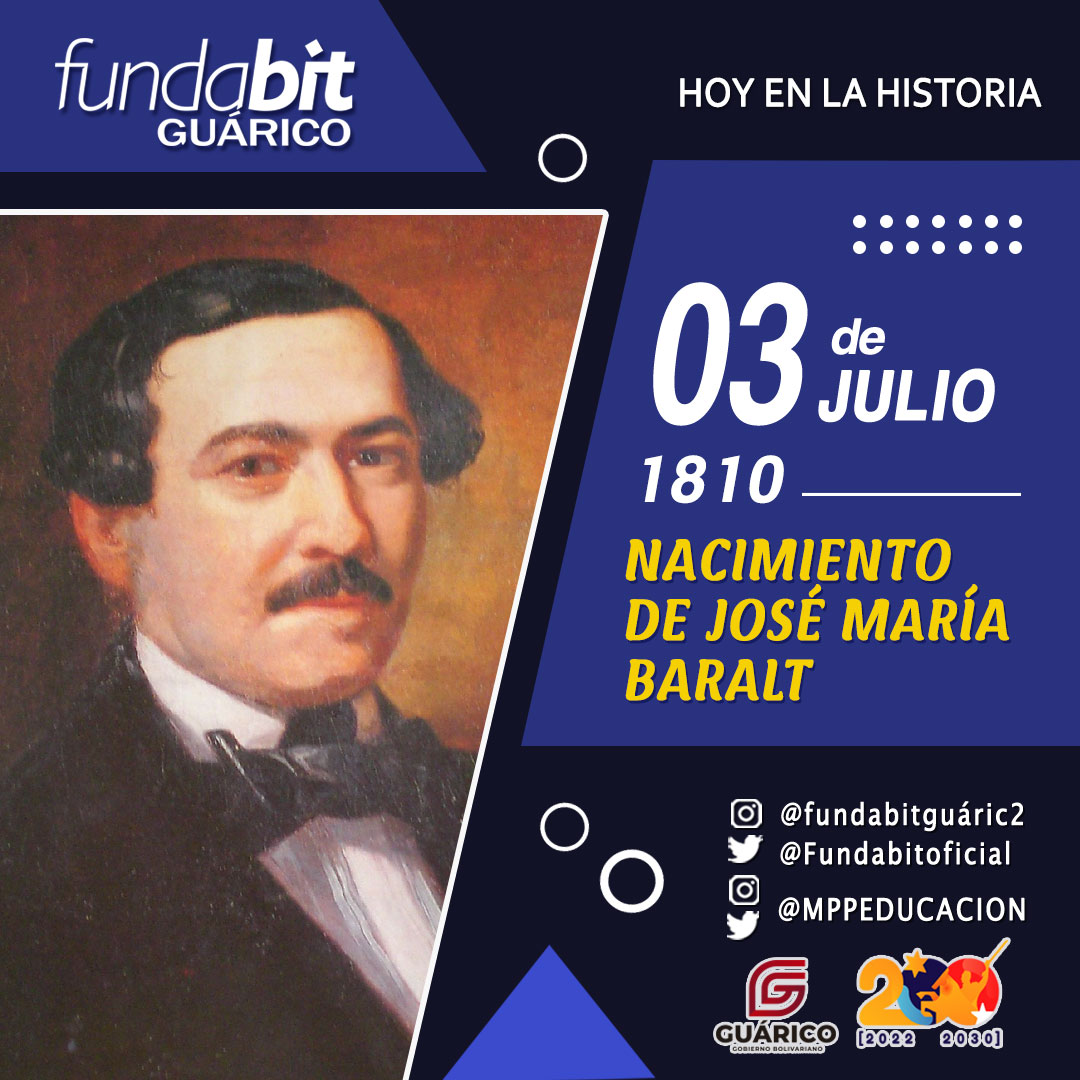 fundabitguaric2's tweet photo. Tal día como hoy #3Jul en 1810, nace en Maracaibo el escritor, periodista, historiador, crítico y poeta José María Baralt. Primer latinoamericano en ocupar un puesto en la Real Academia de la Lengua Española. @NicolasMaduro @_LaAvanzadora @CDCEGuarico

 #ConMaduroPalante https://t.co/NFHcdBVSzh