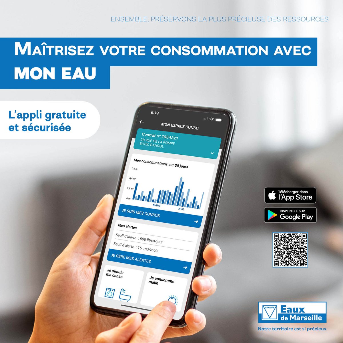 #SERVICE 💧 Comment être acteur de la préservation de la ressource en #eau ?  En utilisant  “MON EAU”, notre #application gratuite et sécurisée. 📱

➡️ Plus d’infos : lnkd.in/dYbAt6Gj

#eauxdemarseille #eaudemarseillemetropole #ape #chaquegestecompte  <a href="/AMPMetropole/">Métropole Aix-Marseille-Provence</a>