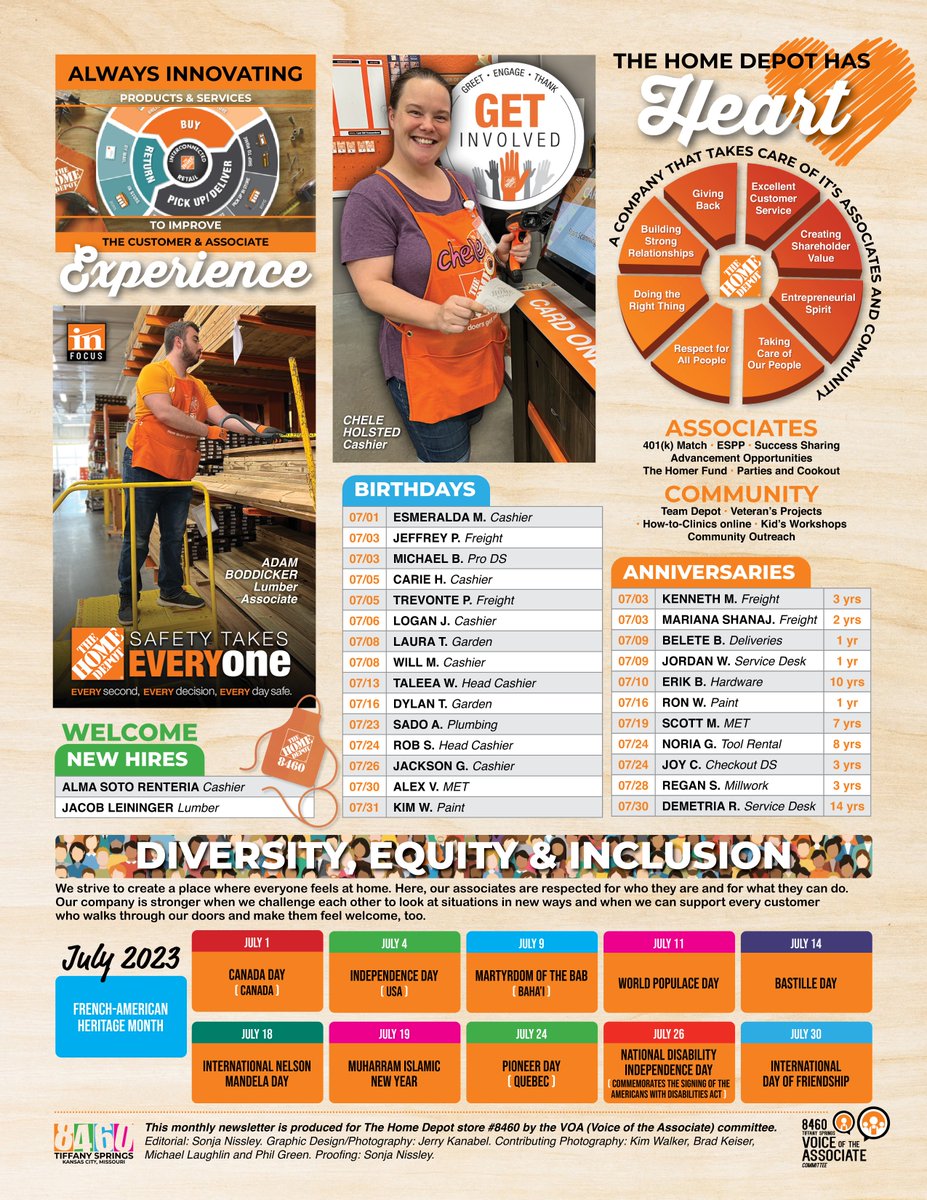 JerryKanabel's tweet photo. Completed design of the July issue of the ORANGE PEEL, the store newsletter for The Home Depot, Tiffany Springs, Kansas City, Missouri. Always thankful that I get to utilize my passion for graphic design. Eight more issues to reach 100. @CampSweenScott @KellyConnors7 https://t.co/X9KajSxLzp