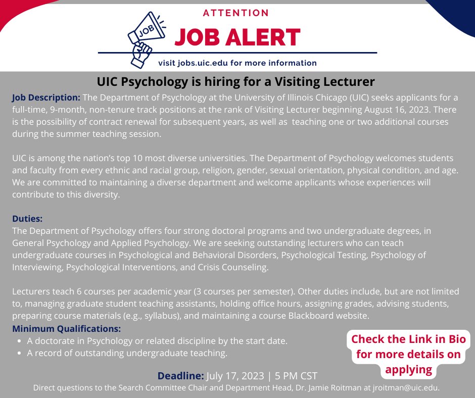 We're Hiring!! Please share with your network! #UIC #UICPsychology