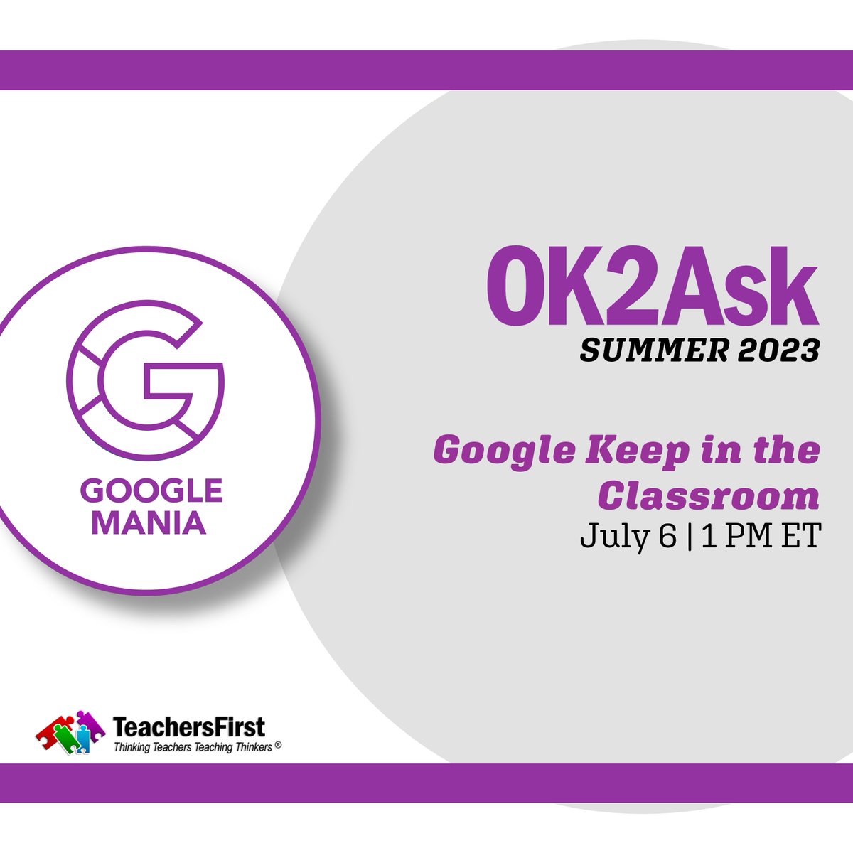 TeachersFirst's tweet photo. Learn how to incorporate text, images, audio, and drawings in color-coded virtual sticky notes and checklists and keep your classroom workflow smooth and on task with Google Keep during #GoogleMANIA day 7/6! Register: https://t.co/RRS8imSH7u https://t.co/naY5AvAqRS