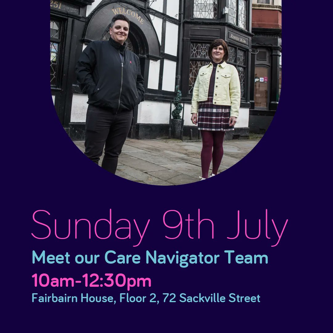Thanks for everyone who pointed out our dates were muddled!

Come along and meet members of the Care Navigator Team at Fairbairn House, 72 Sackville Street on Sunday of Sparkle from 10-12.30. This event is a drop-in so no need to book!