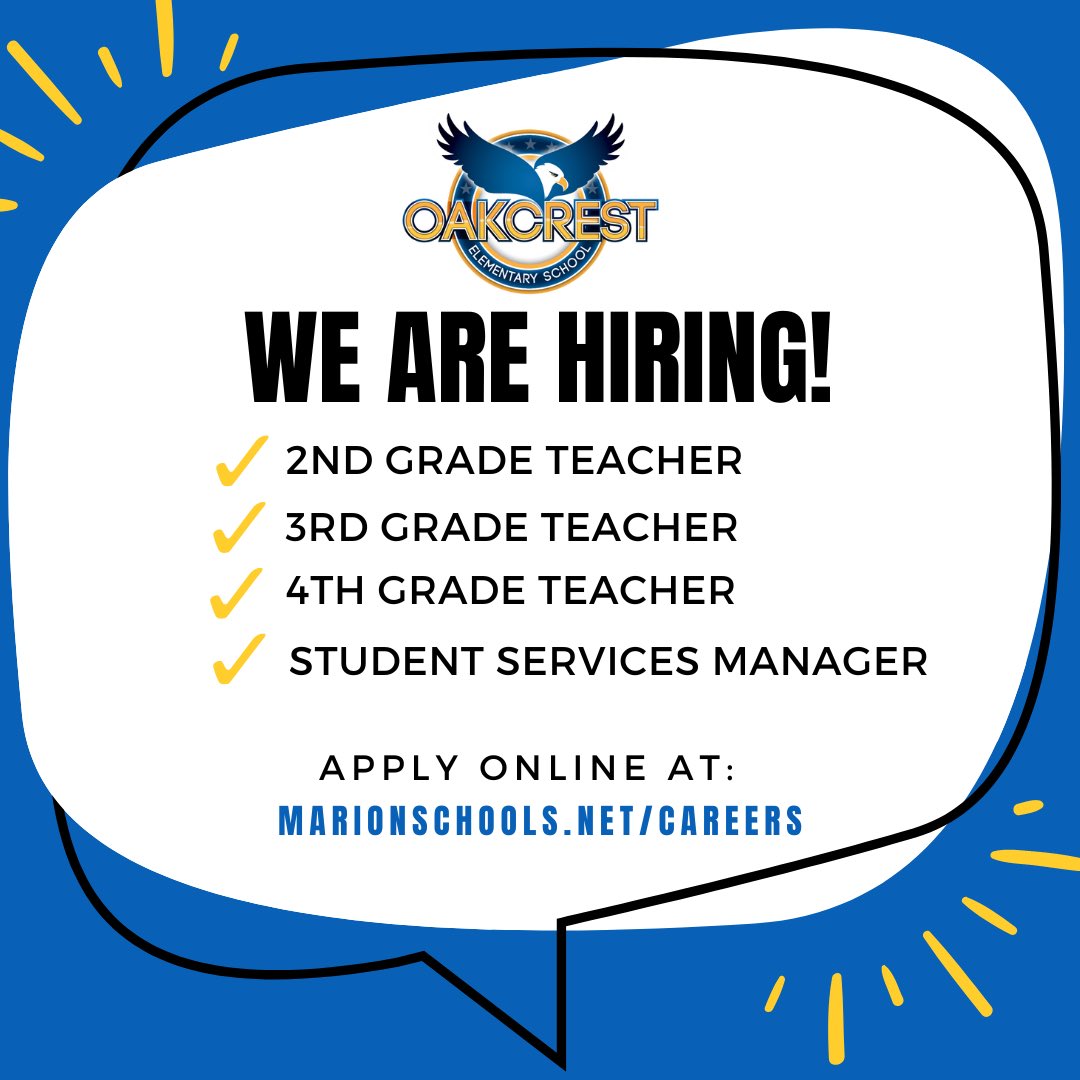 oakcresteagles's tweet photo. Come join our team at Oakcrest! 🦅 https://t.co/bTjJpNl13E