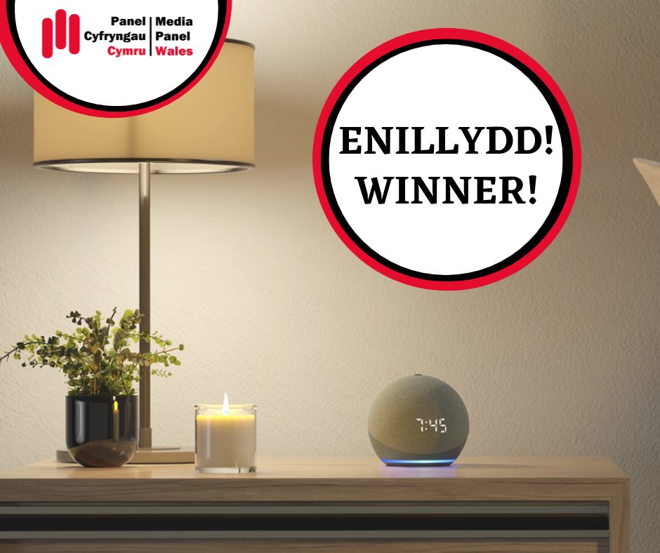 Llongyfarchiadau i Irene o Abertawe ar ennill Seinydd Clyfar â Chloc yn ein cystadleuaeth ddiweddar - Gobeithiwn y byddwch yn ei hoffi!

Congratulations to Irene from Swansea, on winning a Smart speaker and clock in our recent prize draw - We hope you like it!