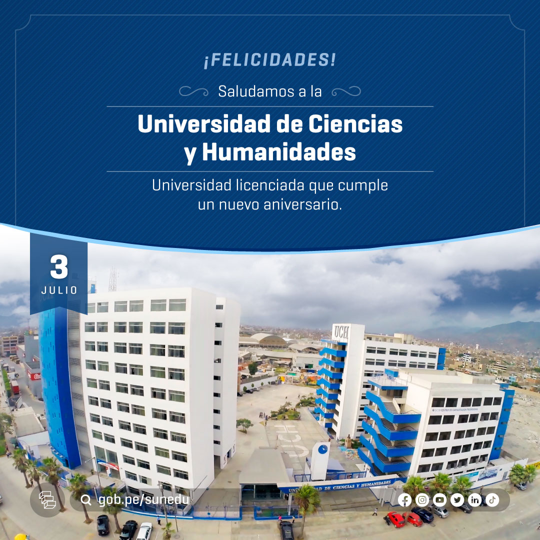 SuneduPeru's tweet photo. 🎉 ¡Feliz aniversario, Universidad de Ciencias y Humanidades! 👏 Extendemos un saludo especial a todas las personas que conforman la comunidad universitaria de la @uchperu.

✅ Conoce más de esta universidad en https://t.co/0nxKadST1h https://t.co/dGqGGHJWo4