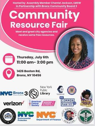 nysensepulveda's tweet photo. 🌟 Join us at the Community Resource Fair on July 6th! 🗓️📍1426 Boston Rd, Bronx, from 11 am to 3 pm. Discover valuable services from various organizations in partnership with @Chantelj79 office. Don't miss out on this opportunity! #CommunityResourceFair #BronxCommunity https://t.co/GP5zhpcmZV