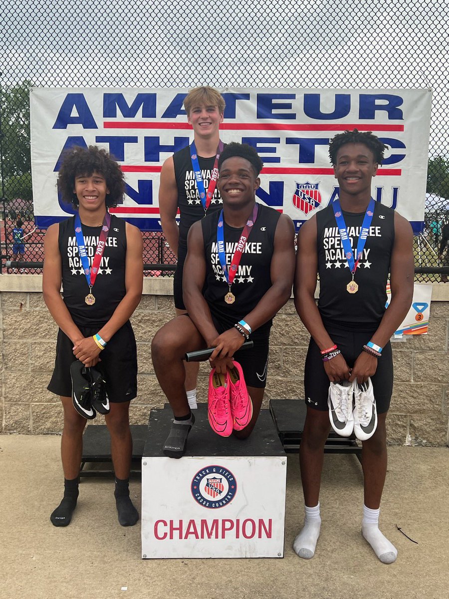 4x1 Regional Champs in Des Moines with a 42.94 for the 15-16 YO division!  Onto Junior Olympics at Drake University. I also qualified in the 100m and 200m. Can’t wait to compete at Drake! <a href="/MKESpeedAcademy/">Milwaukee Speed Academy</a>