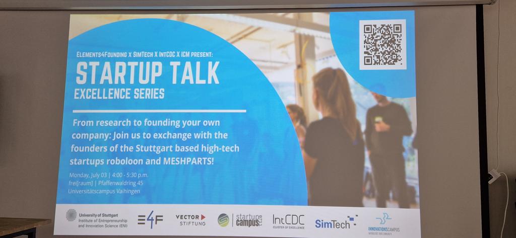 Start-up Talk Excellence Series Just kicked off at @Uni_Stuttgart. @ICM_BW @EXC_IntCDC @SimTechStuttga2