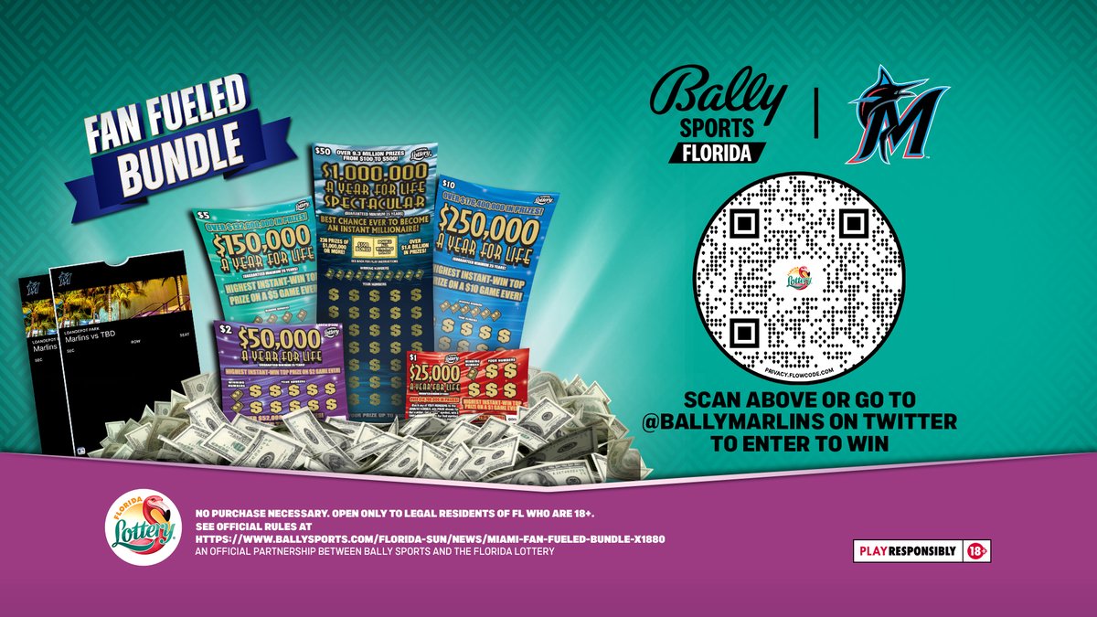 FDSN_Marlins's tweet image. Marlins fans: Quote tweet this &amp;amp; use the hashtag #FanFueledBundle for a chance to win 5 @FloridaLottery Year-For-Life scratch-offs and 2 tix to an upcoming Marlins game.
 
Must be 18 or older to enter. Entries limited to 1 per person per Twitter account. Contest runs thru July 23