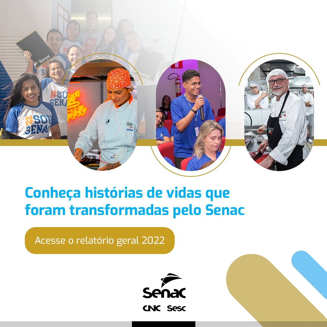 Educar com excelência para o Comércio de Bens, Serviços e Turismo, essa é a nossa missão.  
 
O novo Relatório Geral do Senac reúne nossos principais resultados e projetos executados durante o último ano em todo o Brasil. Clique no link e confira: bit.ly/3XxB5X3