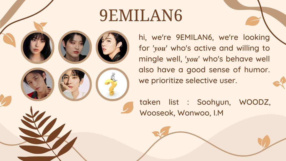 RT will be appreciated!  greetings earthlings! we, 𝟗𝐄𝐌𝐈𝐋𝐀𝐍𝟔, are looking for our comrades to build up new blithesome 𝐠𝐫𝐨𝐮𝐩 𝐃𝐌. please introduce yourself shortly and drop your favorite meme. note that we speak in 🇮🇩 as our daily basis.