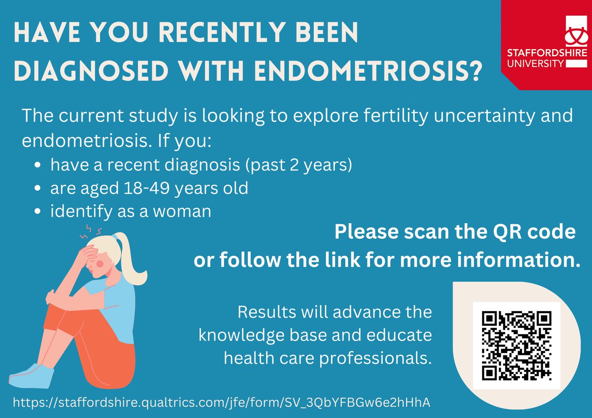 📢 ENDOMETRIOSIS RESEARCH 📢
#endometriosis #womenshealth #womensresearch @HealthPsyStaffs
staffordshire.qualtrics.com/jfe/form/SV_3Q…