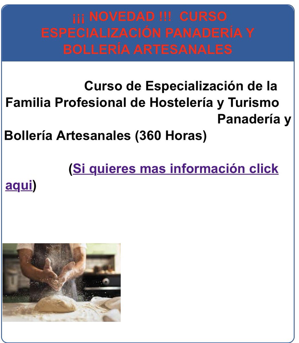 CIFP_Fabres's tweet photo. 📢Nueva Oferta Formativa ‼️ Curso de Especialización Panadería y bollería artesanales 🥖🥐🍞 consulta la información en web: https://t.co/poQ80coKYf https://t.co/ymhZlyTAJw
