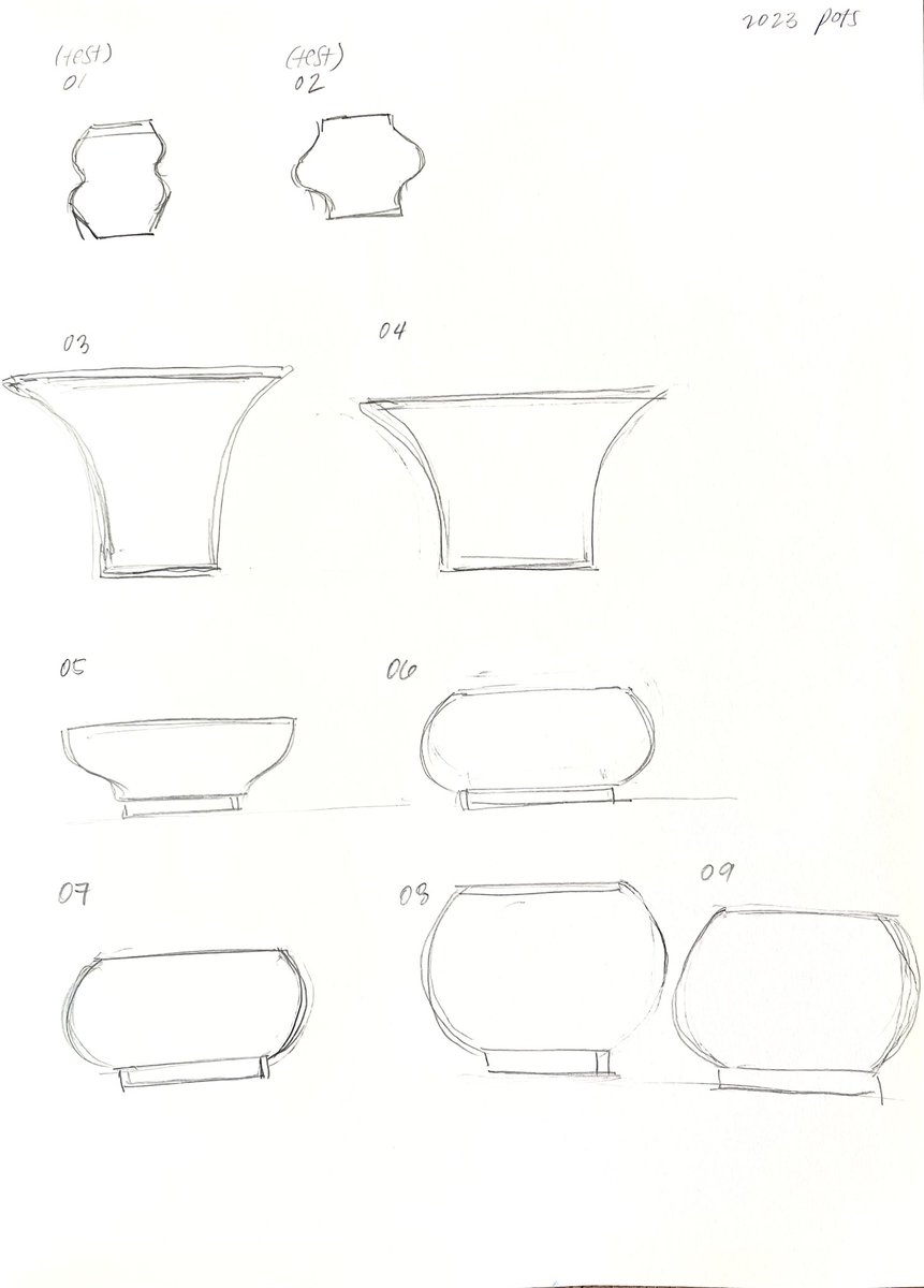 I am sketching out pots I threw over the last few weeks so I can start sketching some glaze options.