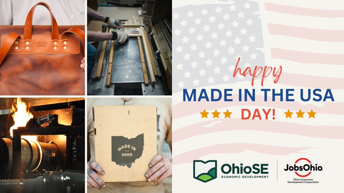 Ohio_SE's tweet photo. Happy #MadeInTheUSA Day! 🇺🇸 From artisanal goods to large-scale manufacturing, the Southeast Ohio region is proud to be home to so many Made in the USA businesses! #WeAreOhioSE https://t.co/HKroBYLYfy