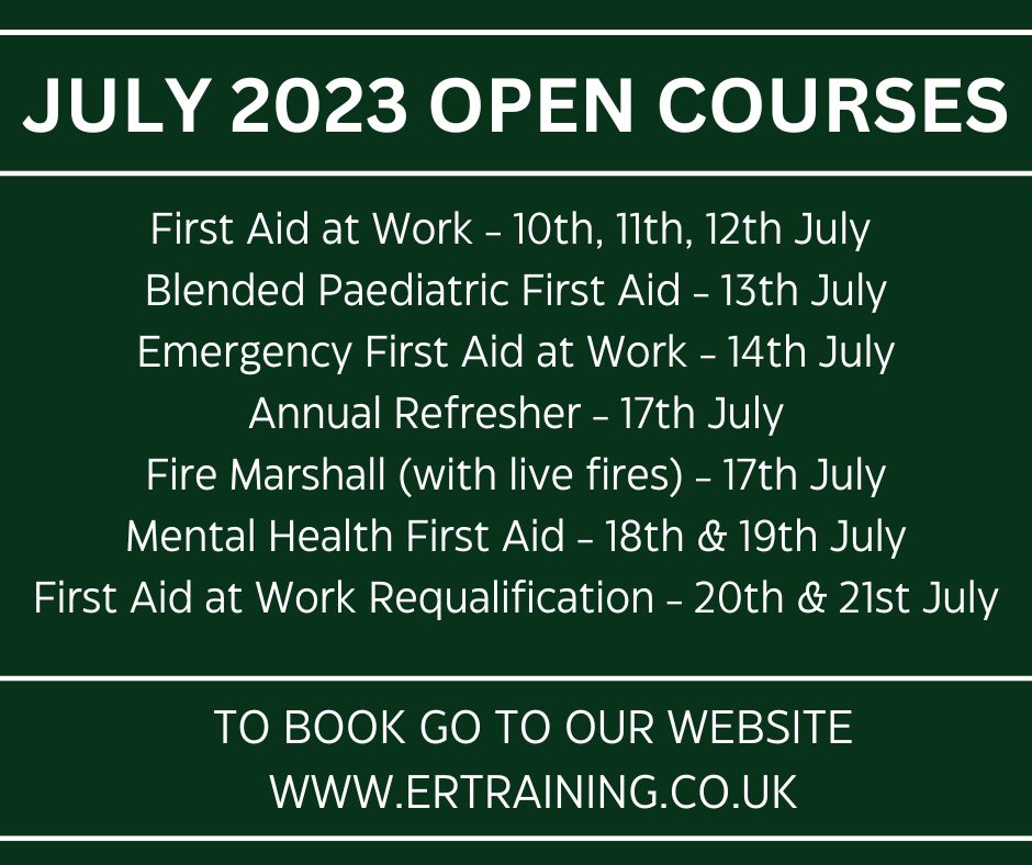 ERtrainingUK's tweet photo. July Open Courses 
All of our open courses are held here at Canberra House Doncaster,
All courses include Certification, Workbooks &amp; Refreshments!
Full day courses include Lunch! 
To book go to our website or pop us an email at mail@ertraining.co.uk https://t.co/c5QiIBvRAf