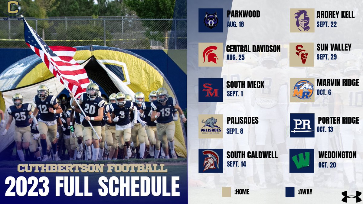 The 2023 official Cuthbertson football schedule! We look forward to an exciting season and Cavs Nation cheering us on. #GoCavs🏈🔥 @dukehwt @CHS_Cavs @UCPSNCAthletics @UCHOOPS