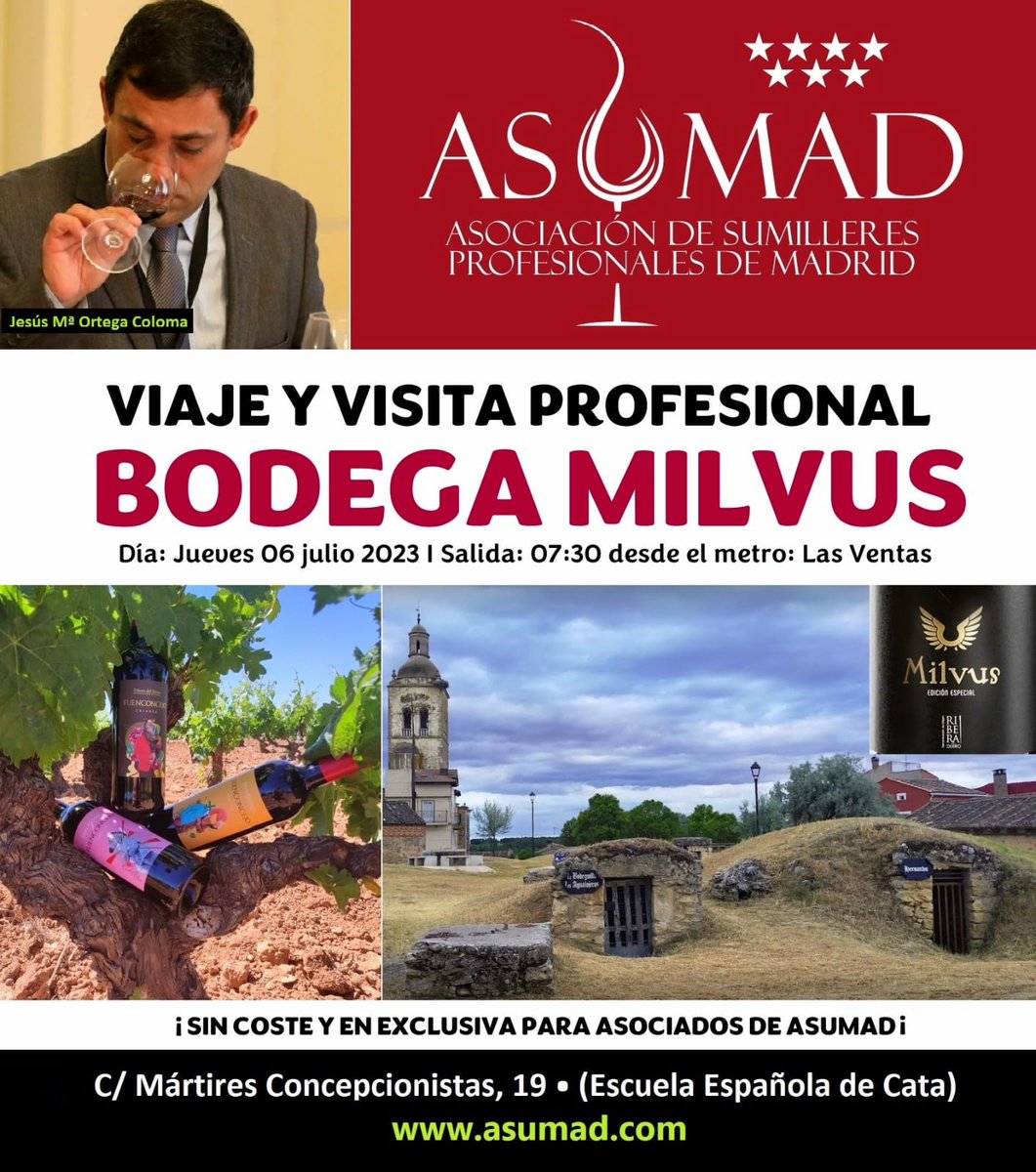 En esta ocasión, ASUMAD viaja con sus socios al corazón de <a href="/DORibera/">Ribera Del Duero</a> para conocer  los viñedos y elaboraciones de #bodegaMilvus. 
Una magnífica oportunidad para descubrir las características excepcionales de la uva Tempranillo de esta reconocida región vitivinícola española.