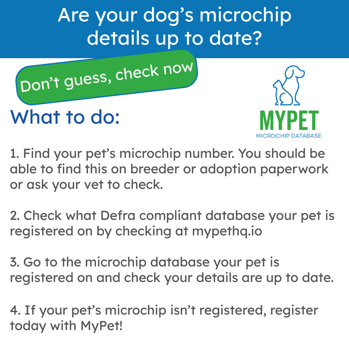MyPet_hq's tweet photo. Check out this article which talks about a few cases of lost pets getting home because of their microchip!

https://t.co/NeLHiEiuSF

#lostpets #petdatabase #microchips #microchipdatabase #mypet https://t.co/wc8ttp4O42