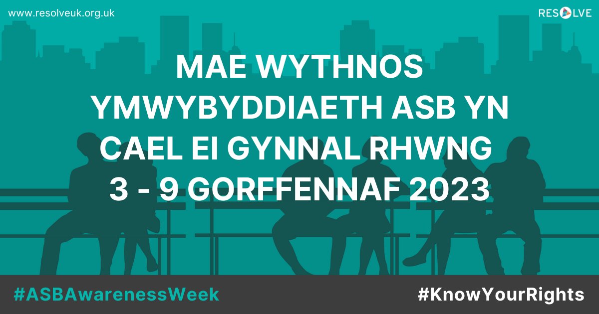 Gall Ymddygiad Gwrthgymdeithasol ddinistrio bywydau dioddefwyr a chymunedau.

Mae gan bawb yr hawl i deimlo’n ddiogel lle rydym yn byw, ac mae gan bawb ran i’w chware.
Sefyll gyda mi yn ystod #WythnosYmwybyddiaethYG: resolveuk.org.uk/act

#WYYG23 #GwybodEichHawliau