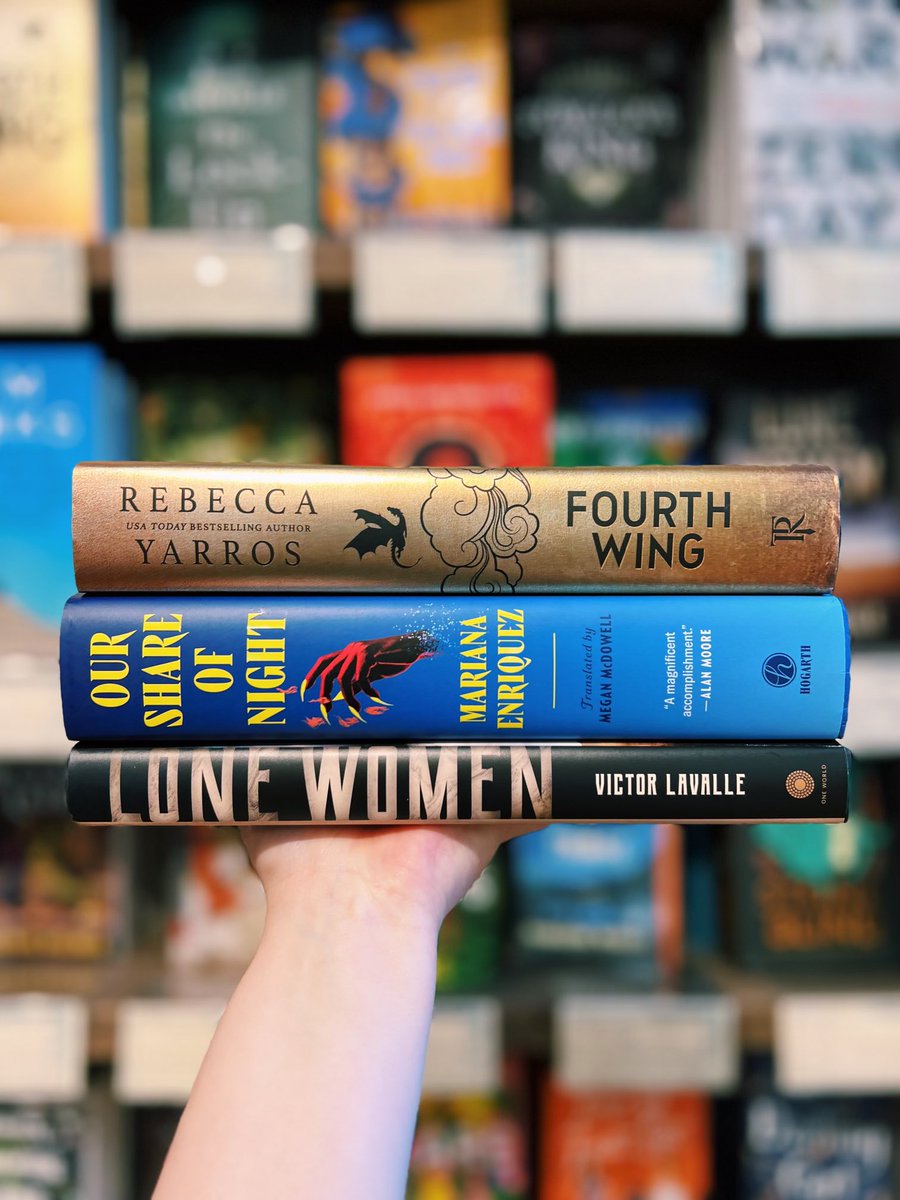 Check out three recommended titles - the Sci-Fi/Fantasy “Fourth Wing” by Rebecca Yarros, a Horror new release “Our Share of Night” by Mariana Enriquez, and the novel “Lone Woman” by Victor LaValle! 

#northshirebookstore #saratogaspringsny #shoplocal #northshirebookrec #staffpick