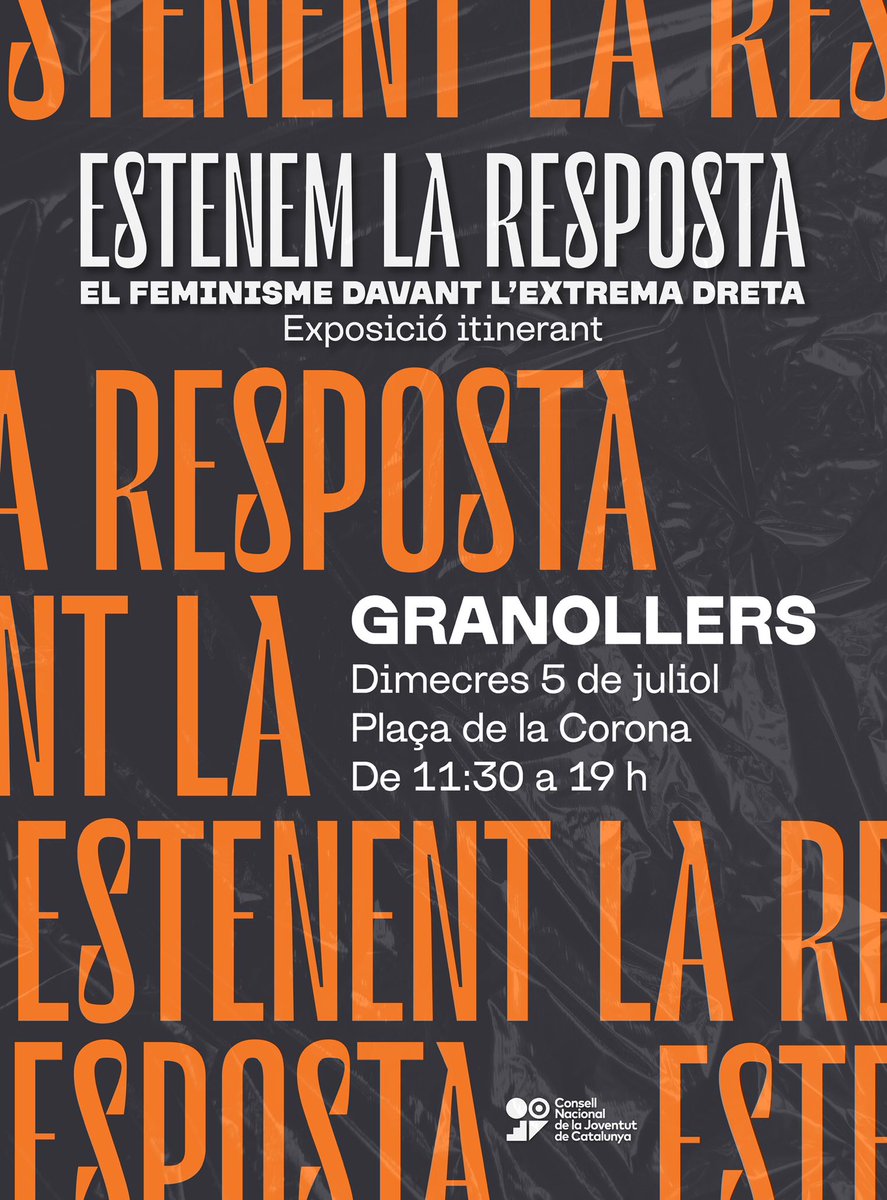 ESTENEM LA RESPOSTA. El feminisme davant l’extrema dreta✊Presentem l’exposició itinerant que hem elaborat conjuntament amb el @CNJCat i col·lectius feministes d’arreu del territori. Una exposició nascuda de la necessitat d’analitzar el creixement indubtable de ..👇🏽