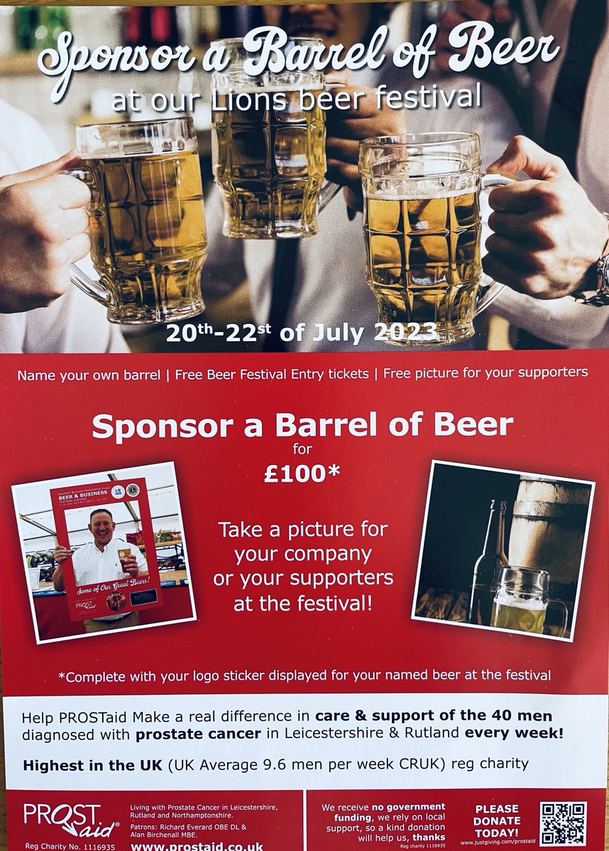 Please help and sponsor us for a great event all for charity at the beer festival on the 20th -22nd July at Leicester Lions rugby ground