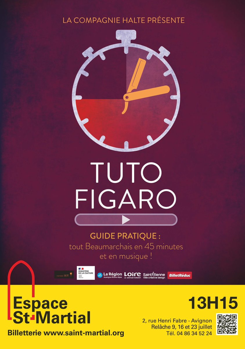 EspaceStMartial's tweet photo. 📷 PROGRAMMATION 📸 

 À 13h 15 découvrez : 

🚨 Tuto Figaro 🚨

Production : Compagnie Halte

#festivaloffavignon #off23 @festOffAvignon #theatre #theatrecontemporain #avignon https://t.co/Xoigb9CBuX