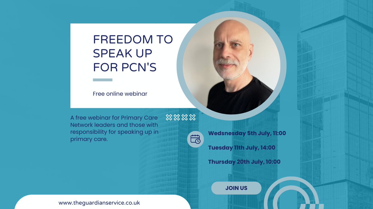 JuneAnneM_FTSU's tweet photo. .@TheGuardian_S is hosting a number of free webinars for PCN   leaders to help their thinking on speaking up, the Guardian role, and using speaking up to support primary care staff. Find out more &amp; register for free here:   https://t.co/TlNtKVEBC5 
#ftsu #speakup #pcn #ftsug https://t.co/qIqPKyPwLd