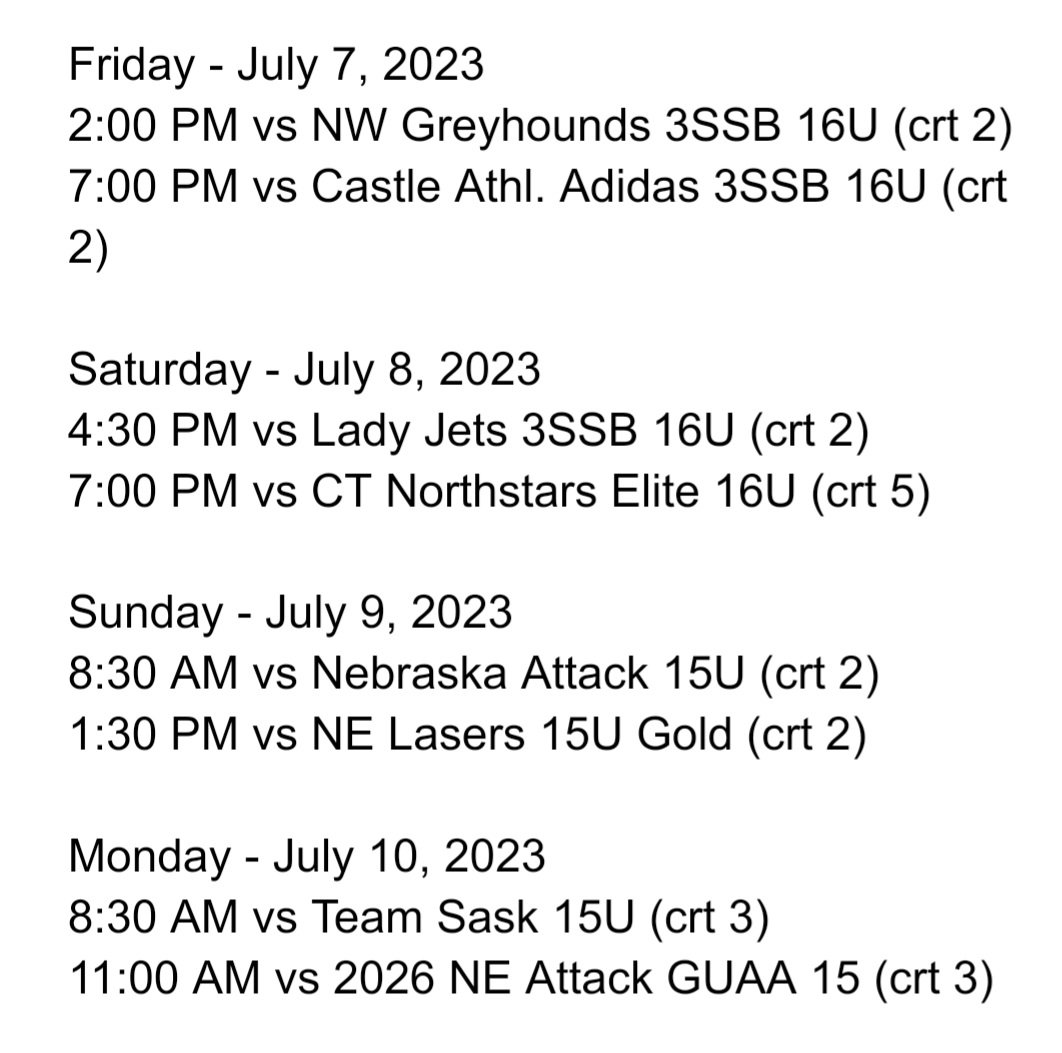 Isabelle Kirchner (@isabellekirch11) on Twitter photo Come see me and my <a href="/MNstarsPeterson/">Minnesota Stars 2025 Peterson</a> 2025 team in action at the Omaha Premier Grand Nationals & Omaha Premier Aftermath Showcases (July 7-10). Games are at Union Bank and Trust Sports Complex as follows-- Come see me and my <a href="/MNstarsPeterson/">Minnesota Stars 2025 Peterson</a> 2025 team in action at the Omaha Premier Grand Nationals & Omaha Premier Aftermath Showcases (July 7-10). Games are at Union Bank and Trust Sports Complex as follows--