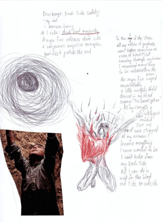 GohKagan's tweet photo. Kagan Goh sharing a collage and drawing and journal entry entitled DISCHARGE THE DARK SIDE SAFELY. https://t.co/eCAme0J4nU