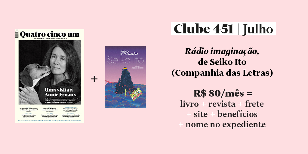 quatrocincoum's tweet photo. Clube do livro 451 📚
Grandes livros para grandes leitores.

Em julho, os assinantes do Clube 451 vão receber o livro “Rádio imaginação”, de Seiko Ito (@seikoito), publicado pela Companhia das Letras (@cialetras) com tradução de Rita Kohl (@rita_kohl).
+ https://t.co/Fvr6nQE5yu