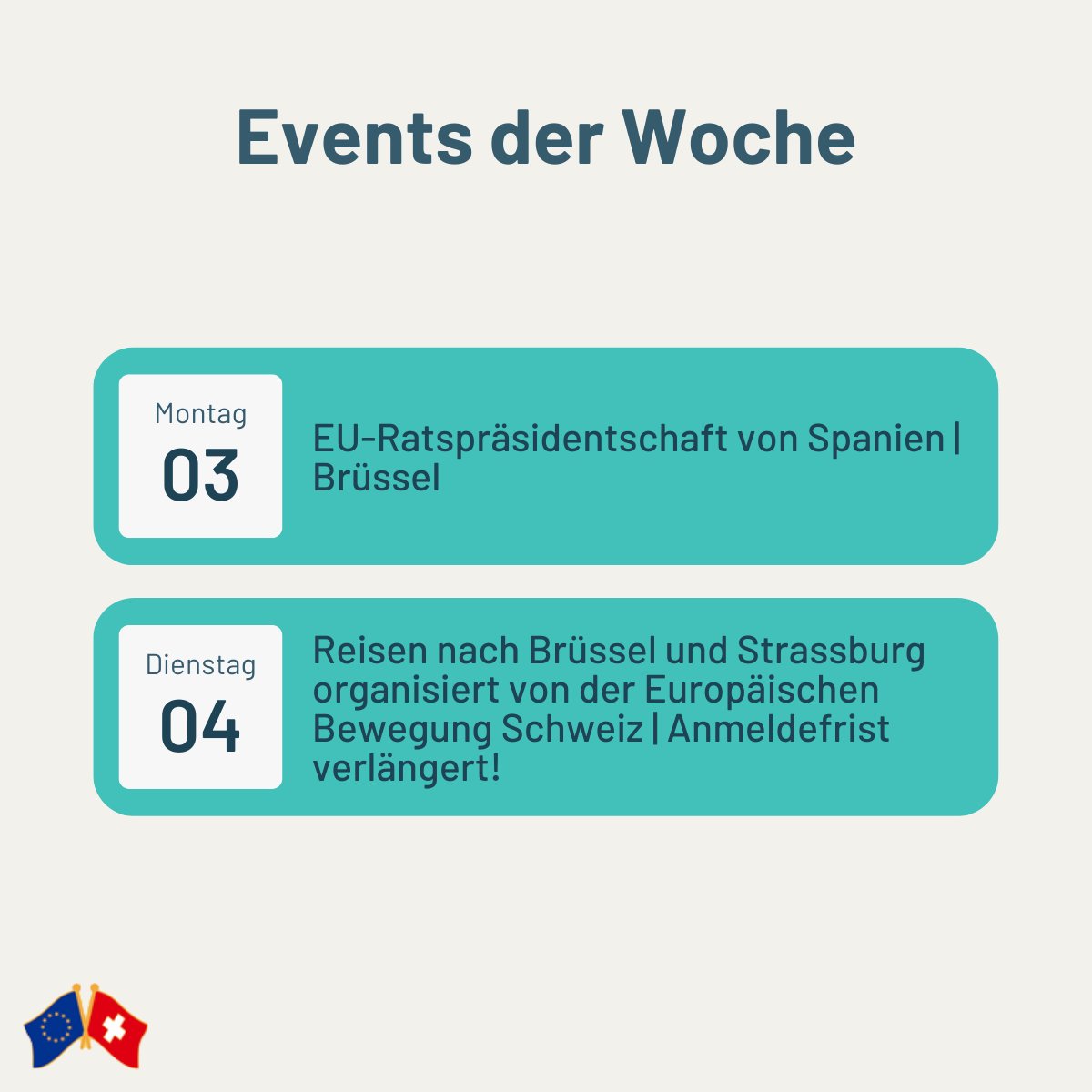 EUinSwitzerland's tweet photo. 🤩🇪🇺 #eventsoftheweek: Wir öffnen unseren Kalender und teilen einige Highlights der nächsten Tage. Das können eine Veranstaltung in Bern, Vaduz oder woanders in 🇨🇭🇱🇮 sein, Veranstaltungen der 🇪🇺 Institutionen oder ein besonderer Tag in einem unserer Mitgliedsstaaten. https://t.co/CyjUkPCHgB
