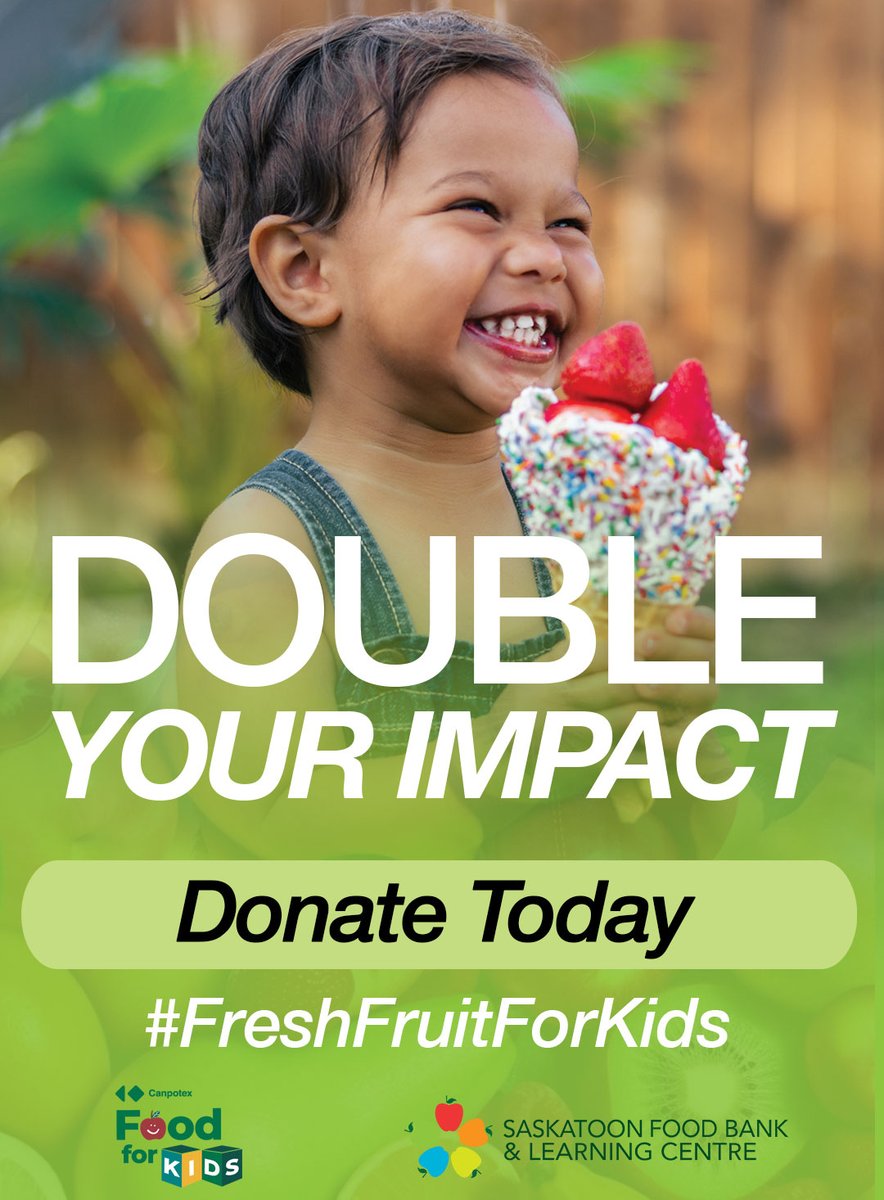July is Fresh Fruit For Kids. For this month, <a href="/Canpotex/">Canpotex</a> will match every dollar up to $50,000! Donate today, and help make a difference. #freshfruitforkids #ff4k23 #changemaker #spearhead 

HOW TO DONATE:
saskatoonfoodbank.org/howtodonate