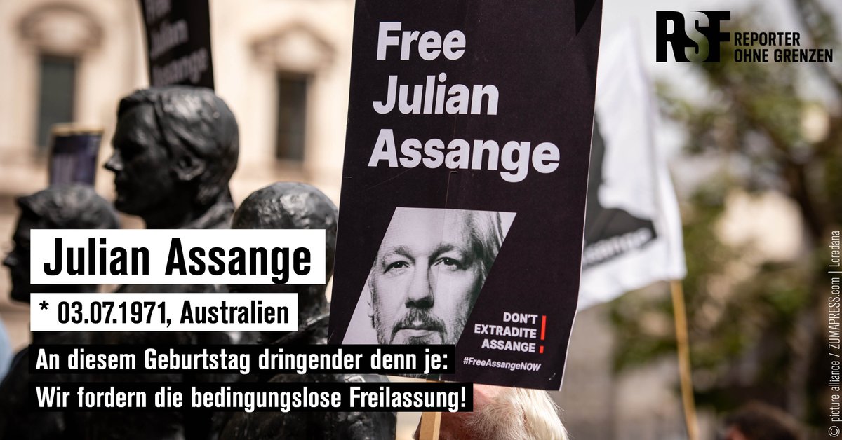 #JulianAssange wird heute 52 Jahre alt. Es ist schon sein 5. Geburtstag im Hochsicherheitsgefängnis Belmarsh – und es muss der letzte sein! Zusammen mit FreeAssange.eu feiern wir Julian Assange heute ab 17 Uhr in Berlin am Potsdamer Platz und fordern: #FreeAssangeNOW!