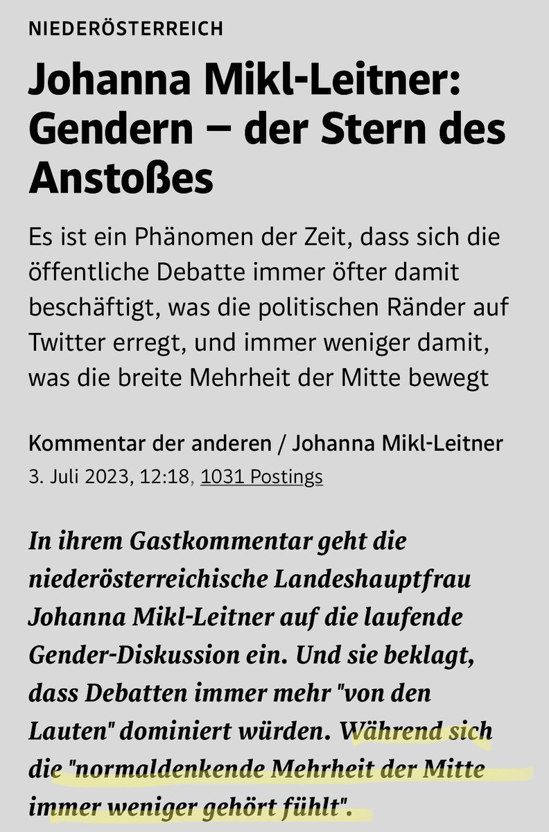 Standard Kommentar von #ÖVP Landeshauptfrau #MiklLeitner durchzieht das Bild der ,normal denkenden Mitte’. Sinngemäß meint ML: Wer nicht ihrer Meinung ist, sei ,nicht normal denkend’ - das ist demokratiepolitisch höchst bedenklich 1/5