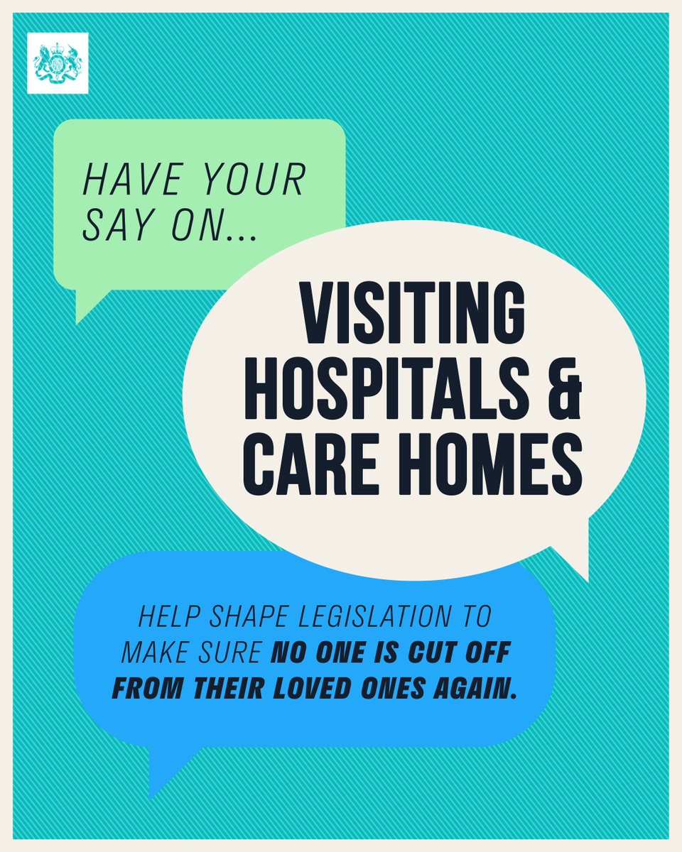 DHSCgovuk's tweet photo. 🧑🏾‍🤝‍🧑🏼 Hospital patients and care home residents should always be able to get visits from their loved ones. 

That’s why we’re planning to strengthen the rules on visiting to make sure there are no unnecessary restrictions.    

📢 Have your say: 
https://t.co/nshQWnezD8 https://t.co/zCh8FZOIG9