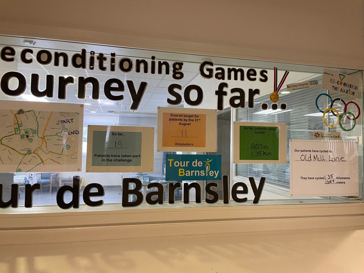 hannah_standage's tweet photo. The end of week 2 of the 'Tour de Barnsley'. Thanks to a monumental effort from one patient cycling 395m, the patients are almost at their first landmark! The Cooper Art Gallery.......the patients are coming for you! https://t.co/iCaKMu1ivh