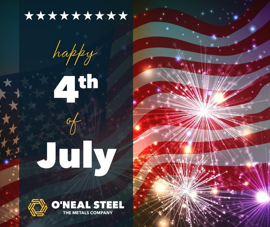 In observance of the upcoming 4th of July holiday, ALL O'Neal Steel plants and offices will be closed tomorrow (7/4). 

We hope you and your loved ones have a safe and happy 4th of July!

#weareonealsteel #4thofJuly