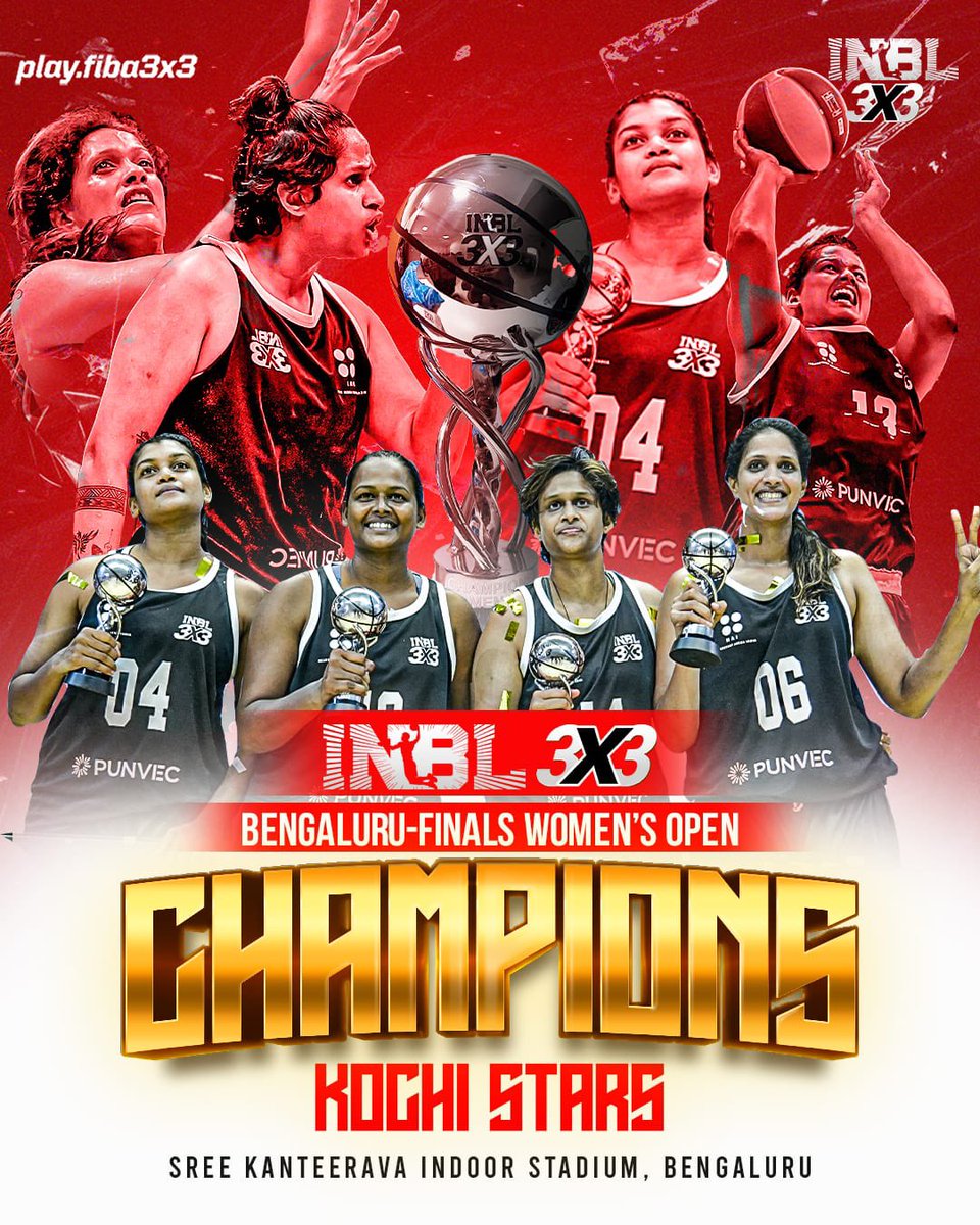 inbl_basketball's tweet photo. Champions: Kochi Stars
Winners INBL3X3 Bengaluru Finals (Open Women’s Category)
#basketball #basketballindia #inblbasketball #3x3 #FIBA #India_basketball #basketballcommunity #basketballculture #inbl #donehiding #IndiaRoadtoOlympics https://t.co/sAJFAvtj3o