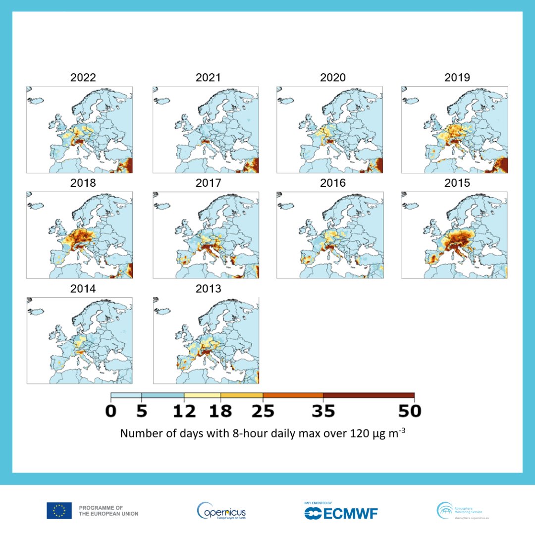 CAMS has published its Interim Assessment Report for 2022, with lots of valuable insights into air pollution levels and pollution episodes in Europe last year.  For example last summer's high ozone episodes, as shown below. Find out more 👉bit.ly/3NYIWd5