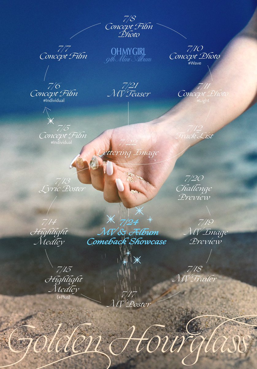 OH MY GIRL 9TH MINI ALBUM [Golden Hourglass]

TIMETABLE ⌛

2023.07.24 6PM (KST)

#오마이걸 #OHMYGIRL #OMG
#Golden_Hourglass