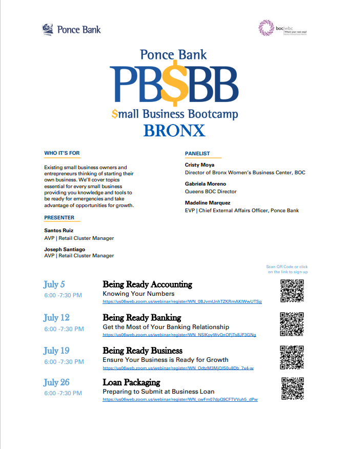 BOCNetwork's tweet photo. Join BOC and @PonceBank this Wednesday, 7/5, to learn important accounting skills and what it means to "Know Your Numbers." #nycsmallbiz #njsmallbiz #accounting

RSVP: https://t.co/ATPrLYcqsa https://t.co/3RYd0TYmcM