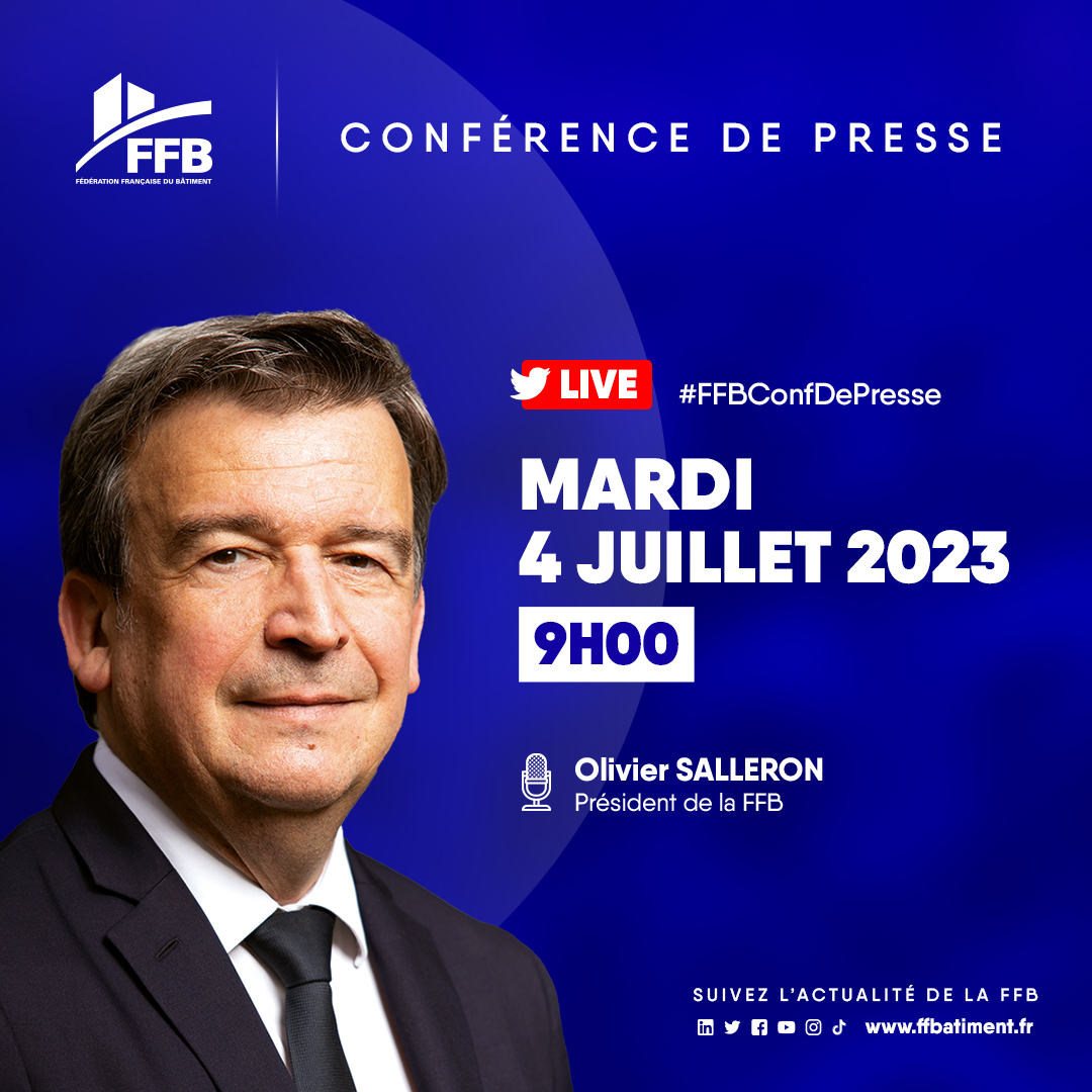 FFBatiment's tweet photo. 🗓️ [#SaveTheDate] Rendez-vous demain à partir de 9h00 pour une #ConférenceDePresse que tiendra @OSalleron, président de la FFB, sur la conjoncture et l'#emploi dans le #bâtiment.

👉 Live Tweet à suivre avec le hashtag #FFBConfDePresse https://t.co/iTbhaU31IN